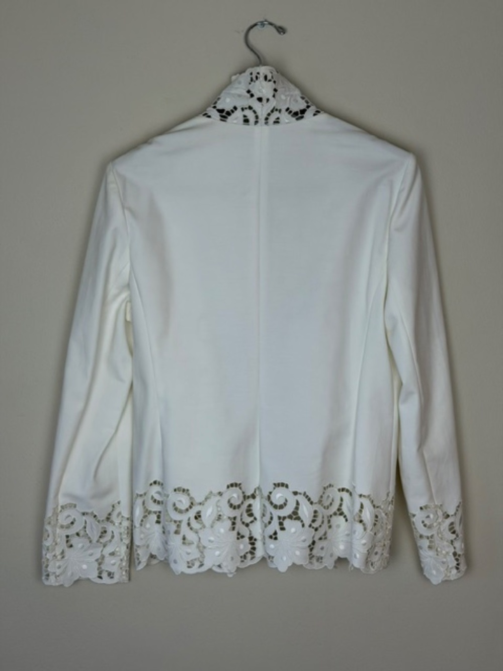Ellen Tracy White Lace Like Cutout Blazer Jacket Cottagecore Romantic Women's 12 - Picture 3 of 8